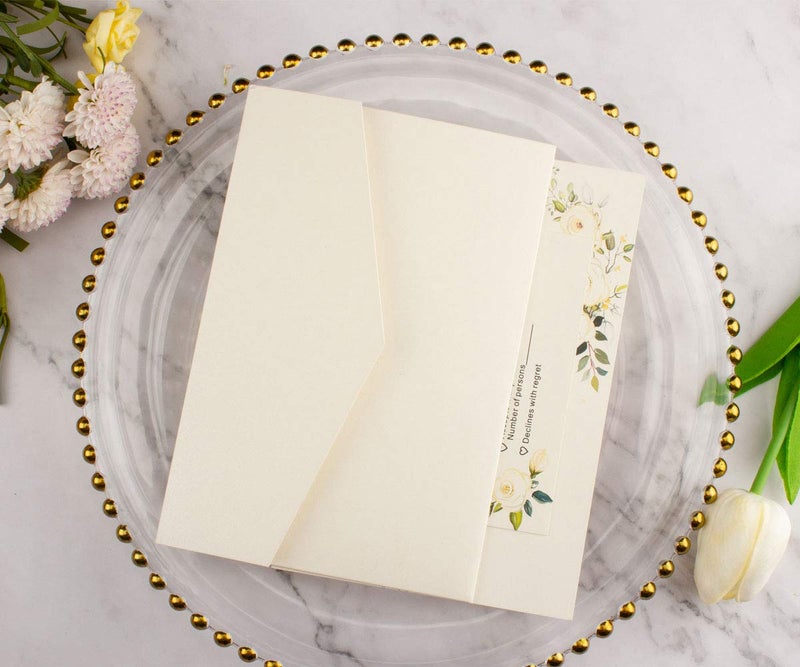 Lucky Star 25pcs 250GSM Pearl Ivory Wedding Invitations Cards Laser Cut Pocket Covers only, no envelope,no insert 5x7 - Image 5
